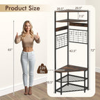Giantex Corner Hall Tree, 73" Tall Coat Rack w/Shoe Storage Bench, 12 Metal Hooks, 5-Tier Entryway Shoes Shelf Organizer, Freestanding Clothes Rack for Living Room, Bedroom (Rustic Brown & Black)