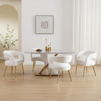 Hyfirm White and Gold Dining Chairs Set of 4, Upholstered Velvet Barrel Dining Room Chairs Luxury Modern Comfy Armchairs for Kitchen Recepition Restaurant