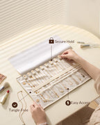Lolalet Travel Necklace Organizer, Tangle-Free Necklace Case for Travel, Foldable Roll Up Jewelry Storage Bag for Necklaces Chains Bracelets, Beige, 12 Slots Holder