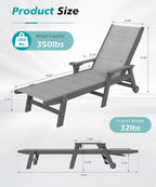 Domi Outdoor Pool Lounge Chairs Set of 2, HDPE Patio Lounge Chair with Wheels, Chaise Lounge Chair for Pool, Sunbathing Tanning, Lawn, Grey