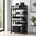 5-Tier Audio Rack with Wheels, Adjustable AV Media Stand for Stereo Components, Heavy Duty Stereo Cabinet with Open Airflow Shelves, Audio Equipment Rack for Living Room and Home Theater