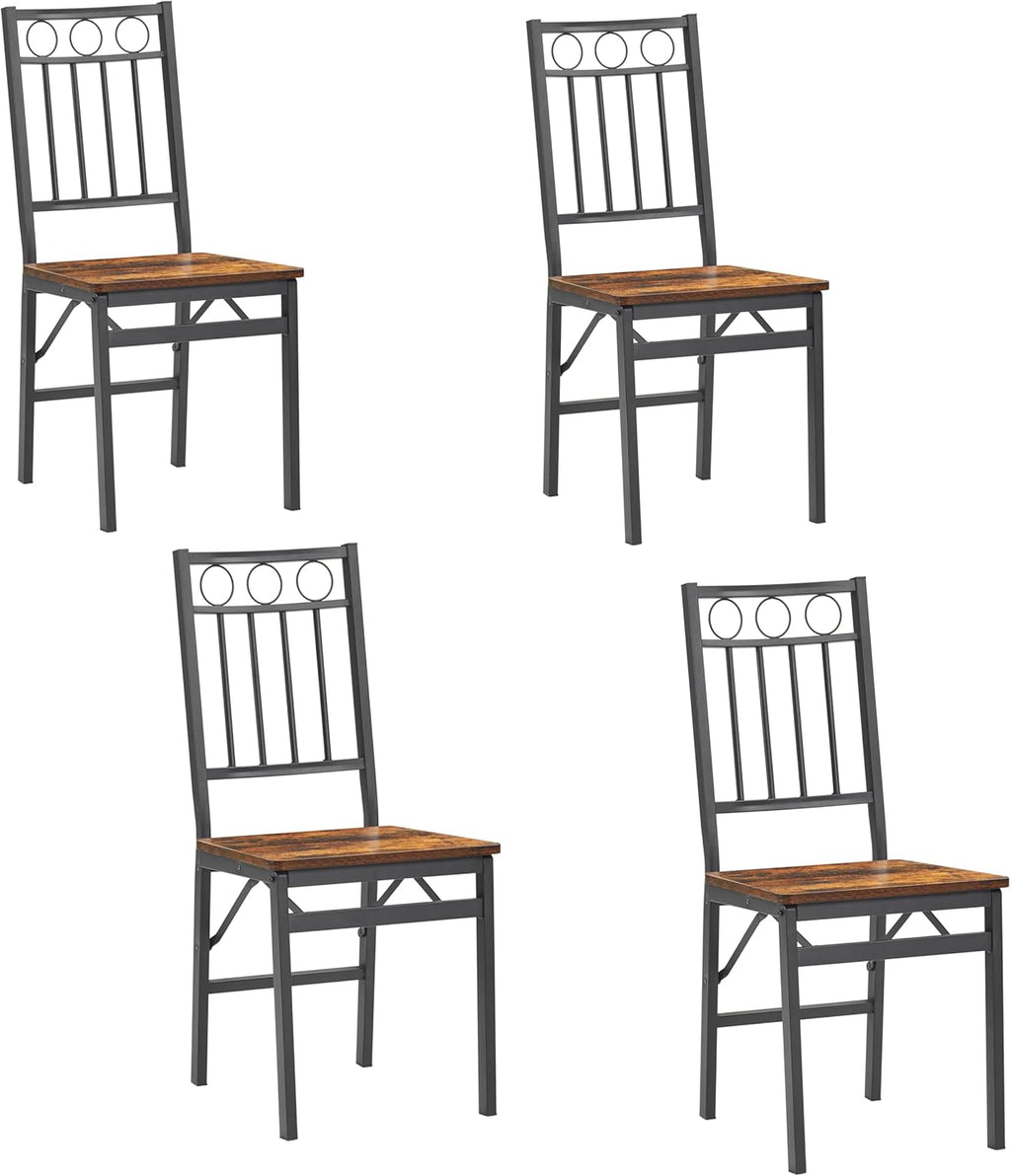 Bluecat Folding Dining Chairs 4 Pack, Industrial Foldable Dining Chair Set, Vintage Stackable Metal Frame Chairs with Wood Seat for Home Kitchen Dining Room Living Room