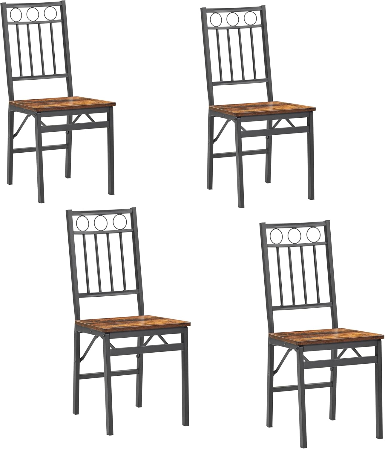 Bluecat Folding Dining Chairs 4 Pack, Industrial Foldable Dining Chair Set, Vintage Stackable Metal Frame Chairs with Wood Seat for Home Kitchen Dining Room Living Room
