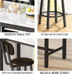 AWQM 3 Piece Bar Table Set of 2,39.3" Pub Bar Table and Chairs Set,Faux Marble Bar Height Table with 2 Backrest Stools,Small Dining Table for 2,Kitchen Table Set for Small Space,White & Brown