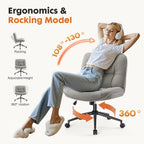 Sweetcrispy Criss Cross Chair with Wheels, Wide Seat PU Leather Armless Office Desk Vanity Chair, Comfortable Adjustable Swivel Computer Task Chairs for Bedroom, Small Space Make Up, Grey