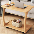 C-Shaped Rolling Sofa Side Table with Wheels, Mobile Snack End Table, Portable Workstation for Living Room and Bedside (Natural 60cm)