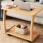 C-Shaped Rolling Sofa Side Table with Wheels, Mobile Snack End Table, Portable Workstation for Living Room and Bedside (Natural 60cm)