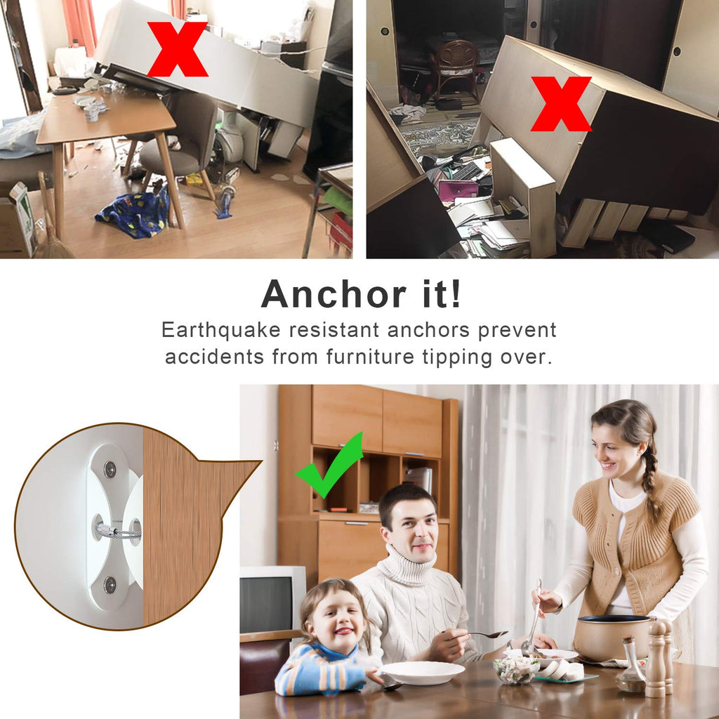 4our Kiddies Furniture Anchors (10 Pack), Furniture Straps for Baby Proofing, Secure 400 Pound Furniture to Wall Prevent Falling, Anti Tip Earthquake Straps for Child Safety (White)