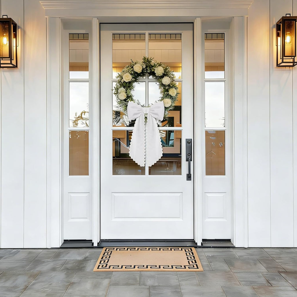 2 Pcs Scalloped Wreath Sash for Front Door Ruffle Wreath Ribbon for Yard Porch Garland Home Decor(White)