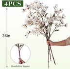 YXZZWL 4 PCS Artificial Magnolia Champaca Flowers for Vase - 36" Fake Silk Champaca Magnolia Stem Flower, Faux Plant Branches for DIY Bouquet, Kitchen, Farmhouse, Mantel, Home Decor (White)