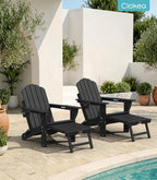 Ciokea Folding Adirondack Rocking Chairs Set of 2 with Retractable Ottoman, 4-in-1 Outdoor Adjustable Adirondack Chair with Cup Holders, HDPE Rocker for Porch, Deck, Patio, Poolside (Black)