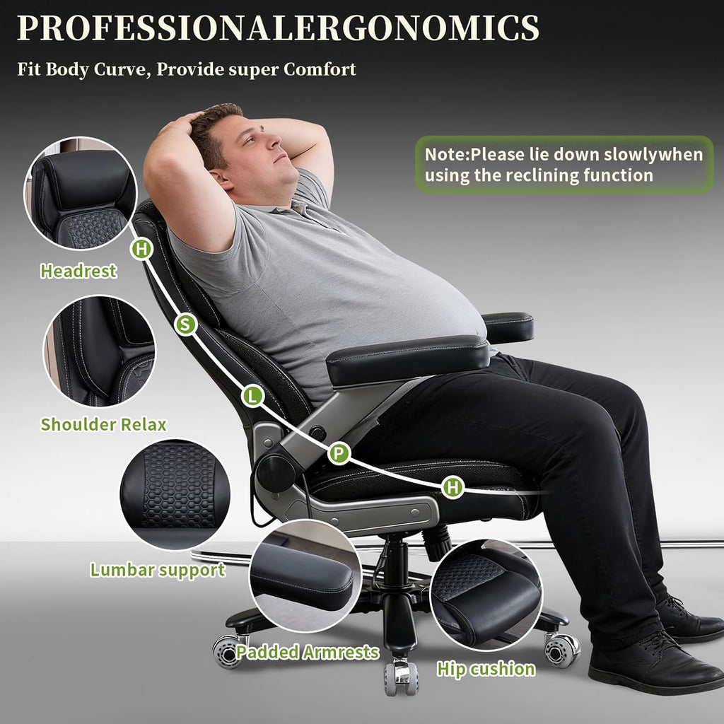 700lbs Big and Tall Office Chair for Heavy People with 5D Flip Armrests Heavy Duty Executive Chair with Adjustable Lumbar Support, Metal Base, Rubber Caster Wheels, Wide Seat for Sitting All Day