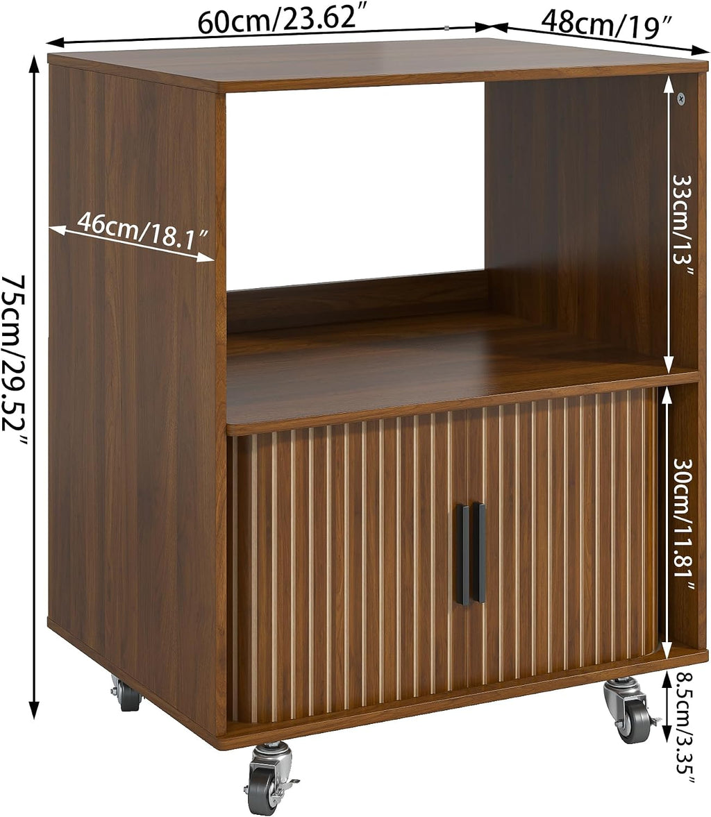 Side Table with Storage, Small End Tables with Sliding Door, Rolling Night Stand with Wheels, Mid Century Modern Bedside for Living Room, Bedroom, Small Space (Walnut)
