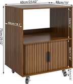 Side Table with Storage, Small End Tables with Sliding Door, Rolling Night Stand with Wheels, Mid Century Modern Bedside for Living Room, Bedroom, Small Space (Walnut)
