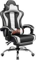 Yaheetech Gaming Chair with Electric Massage Lumbar Support, Footrest & Headrest — Ergonomic High Back Recliner for Home Office, Computer Desk Chair, Height Adjustable, 300 lbs, Black/White