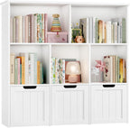 FOTOSOK Toy Storage Organizer with 3 Movable Drawers, Toy Organizer with Hidden Wheels and 5 Open Cubbies, Stuffed Animal Storage Organizer, Multifunctional Toy Chest for Playroom, White