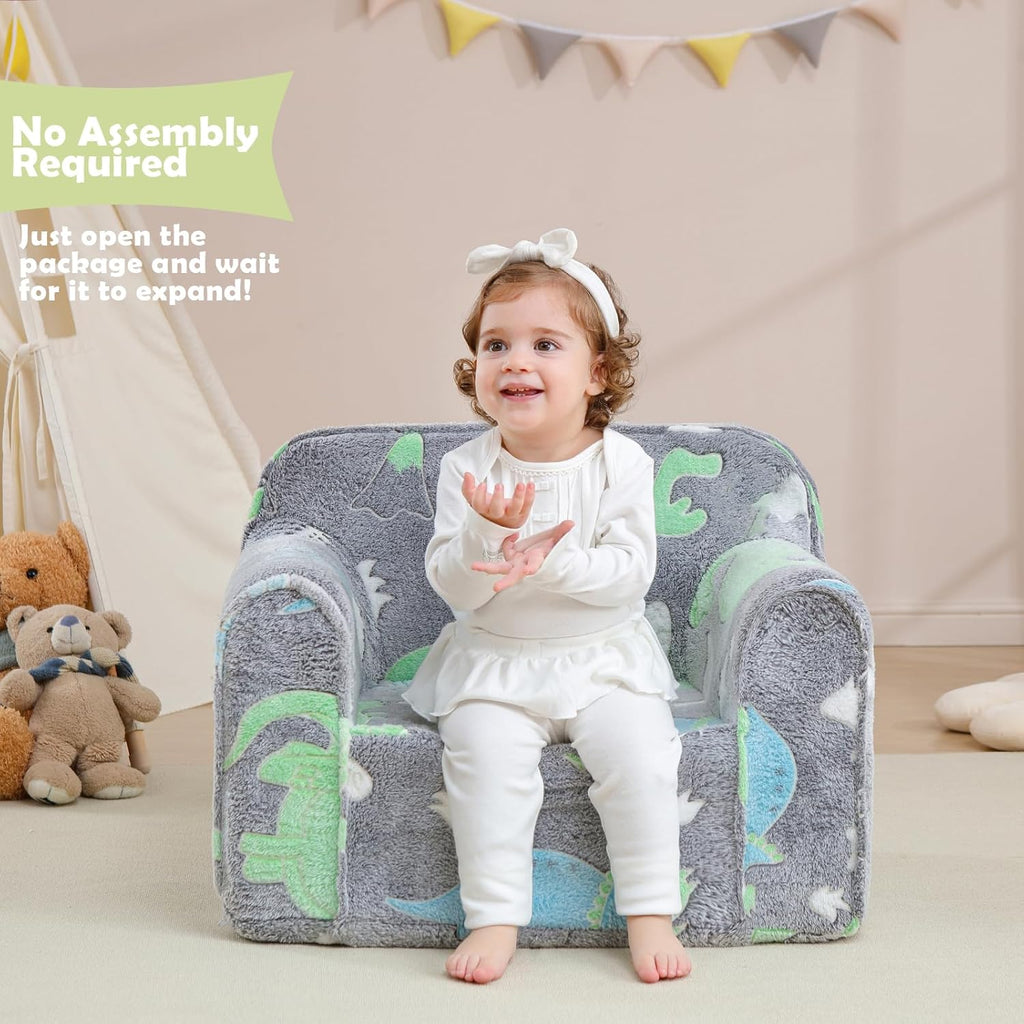 Comfy Toddler Chair,Kids Foam Chair,Kids Armchair Toddler Couch Kids Sofa Reading Chair with Glow in The Dark(Glow Dino)