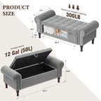 YOUDENOVA Ottoman with Storage, 51" End of Bed Bench with Rolled Arms, Upholstered Storage Bench with Vintage Rivets for Bedroom, Living Room, Entryway, Light Gray
