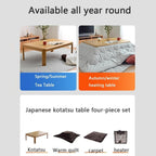 Kotatsu Heating Table Set 80/120cm Japanese-Style Stove Futon Set Kotatsu Heating Table 4-piece Set for Living Room in Winter Living Room Square Kotatsu Table (Khaki-B, 80 * 120 * 40cm)