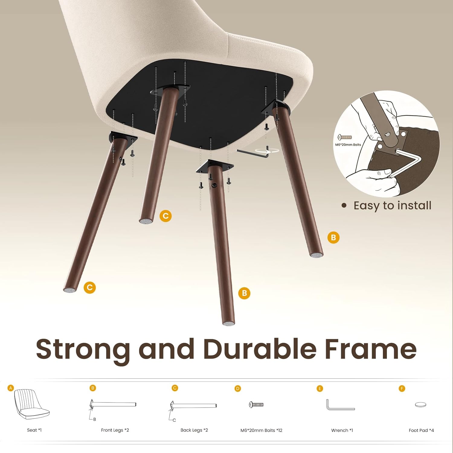 MALOL Upholstered Dining Chairs Set of 4, Modern Fabric Kitchen Chairs with Back, Wood Legs for Kitchen Dining Room Restaurant, Beige