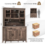 78.5" Tall Kitchen Hutch Storage Cabinet, Large Buffet Cupboard with Glass Doors, Drawers, Adjustable Shelves, Wooden Kitchen Pantry Cabinet with Microwave Shelf for Home Coffee Bar