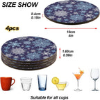 4 Pieces Blue & White Snowflake Christmas Coasters Set, Non-slip Heat-Resistant Absorbent Drink Coaster with Cork Base, Round Cup Mat Pad for Kitchen Bar Cafe Deco, Perfect Housewarming Gifts 3.9" x 0