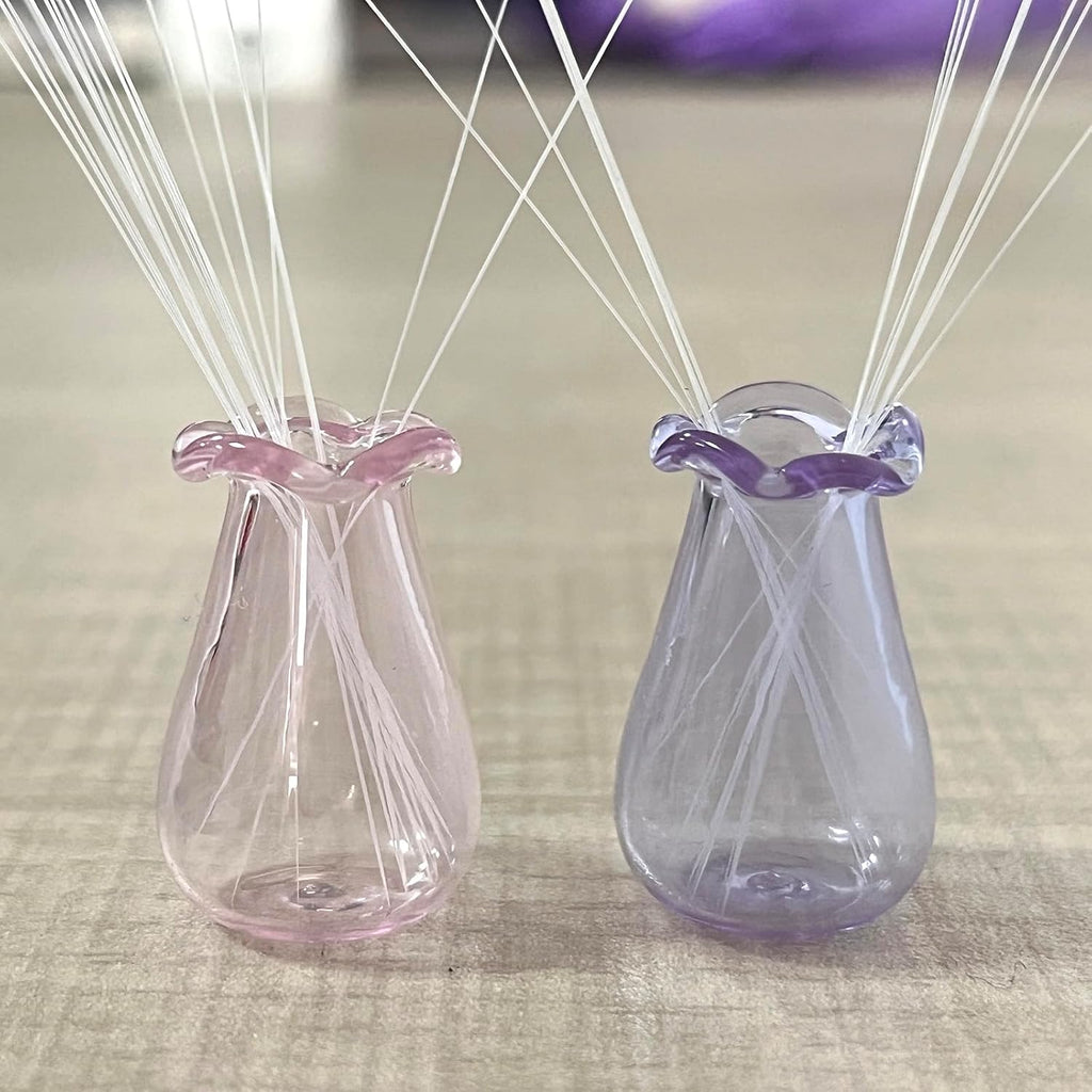 2 PCS Cat Whisker Vase, Miniature Glass Whisker Vase, Mini Vases, Dollhouse Accessories (Pink, Purple)