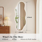 QDSSDECO LED Full Length Mirror 63"x24" Irregular Wall Mirror Wave Frameless for Living Room Bathroom Bedroom Entryway Decor
