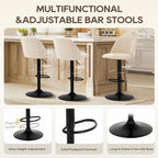 COLAMY Bar Stools Set of 4, Modern Swivel Bar Chairs, Adjustable Upholstered Barstools Counter Height with Full Backrest for Bar, Dining Room, Kitchen Island, Beige
