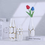 Ceramic Geometric Decorative Vase Set of 3, White and Gold Vases, Modern Home Decor Vases, Suitable for Living Room, Kitchen, Bedroom, Bathroom, Entryway Mantel, and TV Console Decor.