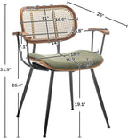 Rattan Dining Room Chairs Set of 4,Mid Century Modern Kitchen Side Chair,Metal Legs Desk Chair,Green Corduroy Fabric Upholstered Accent Chair with Arms and Rattan Backrest