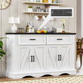 56" Modern Farmhouse Sideboard Buffet Cabinet with 4 Doors and 2 Drawers, Kitchen Storage Cabinet with Adjustable Shelves, Coffee Bar with Charging Station for Living Room, White