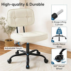DUMOS Home Office Desk Chair - Ergonomic Armless PU Leather Computer Rolling Task Chair，with Comfy Lumbar Support and Height Adjustable, 360° Swivel, Vanity, Bedroom, Beige