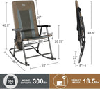 TIMBER RIDGE Outdoor Folding Rocking Chair, 29" Padded High Back Neck & Back Support, Hard Armrests for Easy Stand Up, Stable Steel Frame Supports 300 lb, Quick Fold for Patio, Lawn & RV Camping,Brown