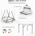 VINGLI White 48" Round Bi-Folding Commercial Table, 4 Feet Portable Plastic Dining Card Table for Kitchen or Outdoor Party Wedding Event, 1-Pack