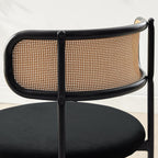 Rattan Dining Chairs Set of 2, Velvet Mid-Century Modern Upholstered Dining Chairs with Woven Cane Backrest, Black Kitchen Dining Room Chairs