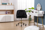 Comfy Home Office Task Chair with Wheels, Cute Modern Upholstered Velvet Seashell Back Adjustable Swivel Vanity Desk Chair, for Women, for Kids, for Girls, Living Room, Bedroom (Black)