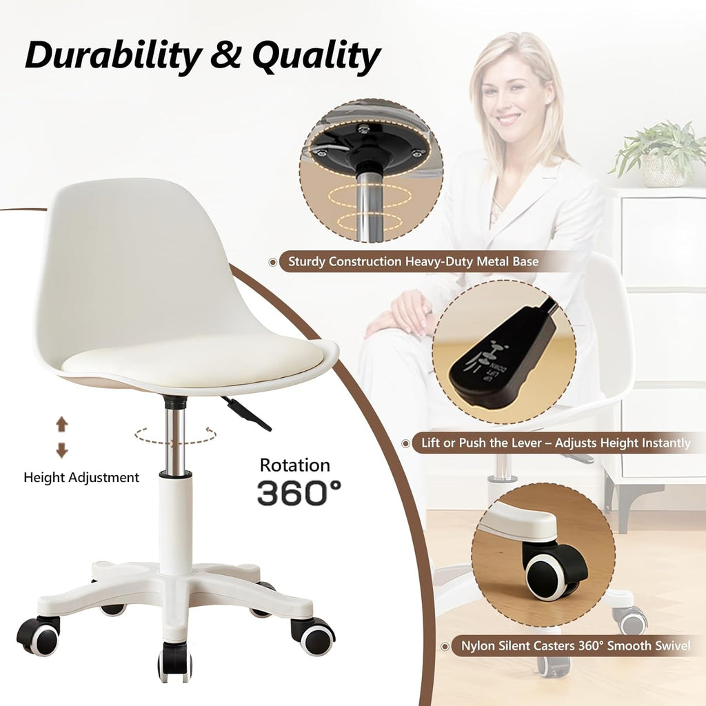 JPBSTO Small Desk Chair Cute, Swivel Armless Task Chair with Soft Padded Cushion, Height Adjustable Home Office Desk Chair with Back for Study Room, Vanity, Office Work, Bedroom