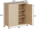 Freestanding Rattan Sideboard Buffet Cabinet – Wood Credenza with Adjustable Shelves, Modern Accent Coffee Bar for Kitchen, Living Room & Entryway