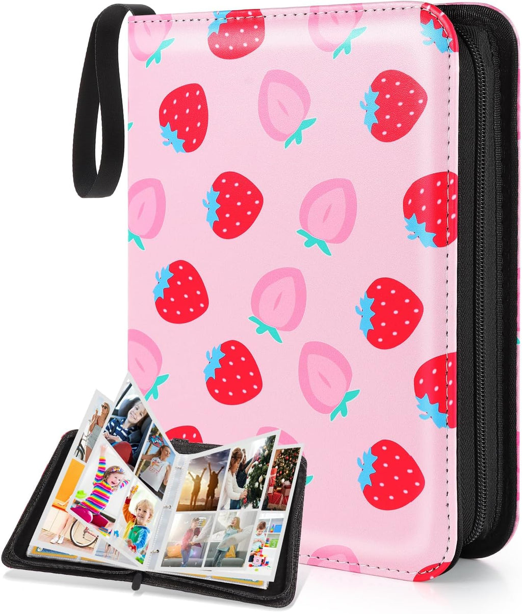 CLOKORIA Card Binder for Girls Gifts,440 Cards Collectible Trading Card Holder Case with 55 Sleeves, 4 Pocket for TCG Game Cards Collection Sports Trading Cards Collector Album (Strawberry Peach)