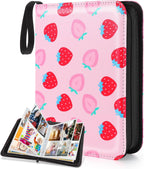 CLOKORIA Card Binder for Girls Gifts,440 Cards Collectible Trading Card Holder Case with 55 Sleeves, 4 Pocket for TCG Game Cards Collection Sports Trading Cards Collector Album (Strawberry Peach)