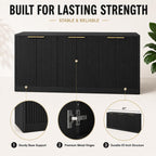 Fluted Sideboard Buffet Cabinet, 67" Credenza Storage Cabinet with 6 Doors,Media Console Table for Living Room Kitchen Entryway,Anti-Tip (Black)