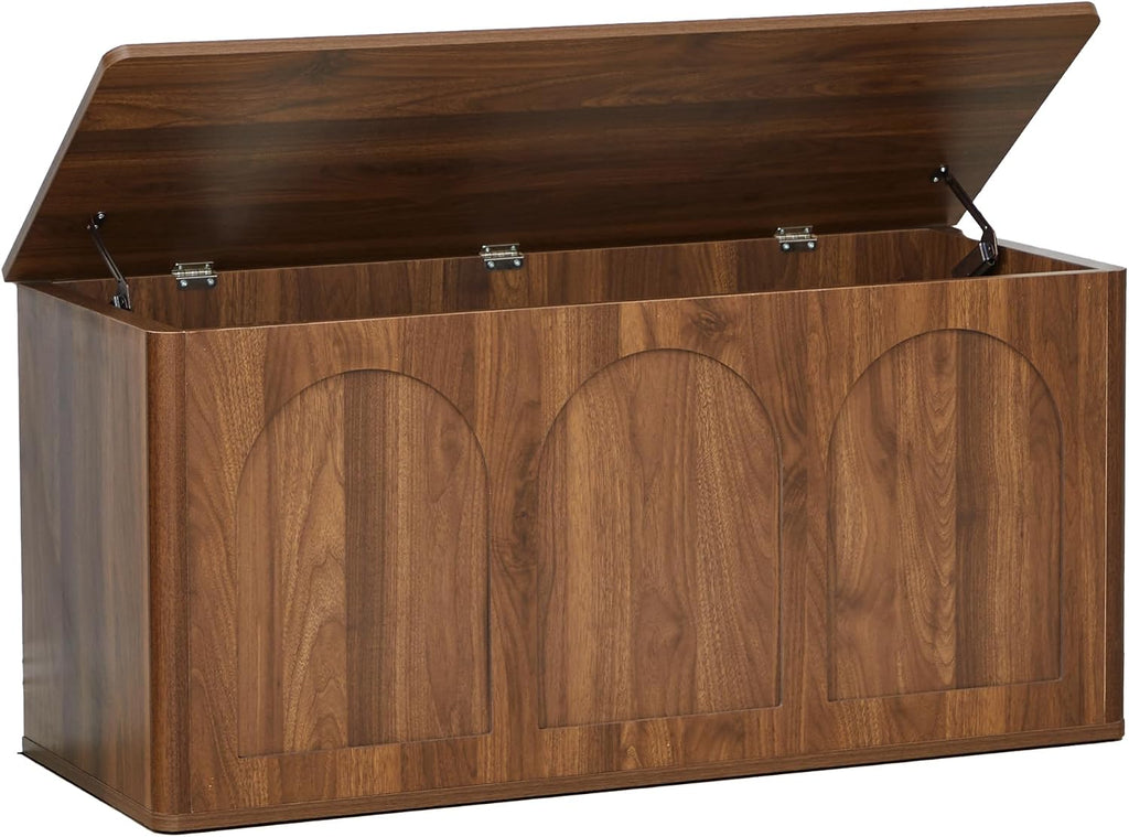 40''W 15''D Foot End of Bed Hidden Storage Bench with Lift Top Storage and Seating, Shoe Trunk Chest Bench Seat for Bedroom, Living Room, Entryway, Hallway, Under Window-Walnut
