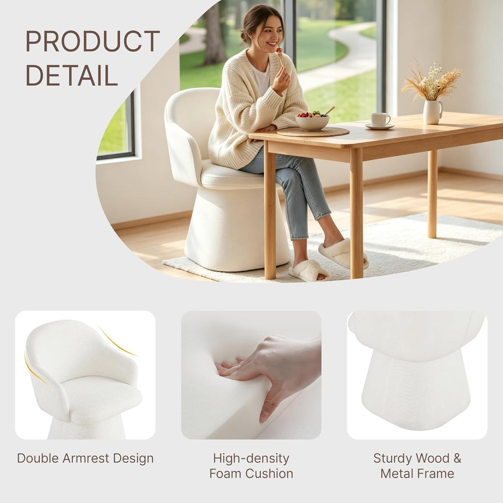 KISLOT Swivel Dining Chairs Set of 4, Upholstered Modern Barrel Dining Chairs with 360° Swivel Base, Chenille Velvet Fabric Accent Kitchen Chairs with Arms, Padded Dining Room Chairs, Cream