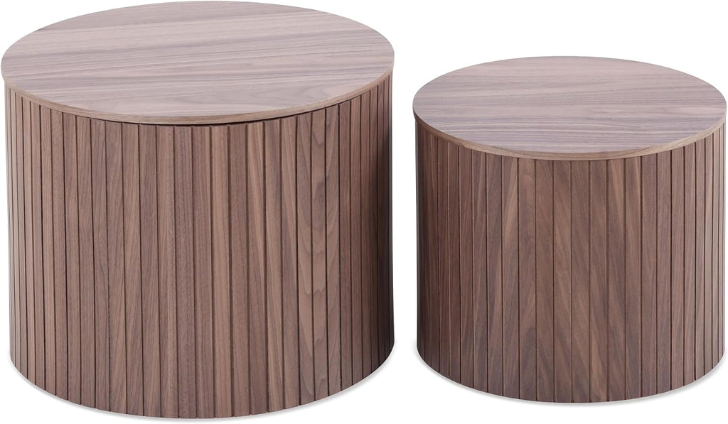 Nesting Coffee Table Set of 2,Modern Round Wooden Coffee Tables with Storage,Luxury Side Table Accent End Table for Small Space Living Room Apartment (19.17”)