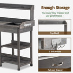 MCombo Potting Bench, Outdoor Garden Potting Table with Dry Sink, Drawer, Storage Shelves, Natural Wooden Work Station for Patio, Backyard and Porch 0458 (Grey)
