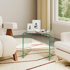Tangkula Tempered Glass Side Table, Modern C-Shaped Bedside Table Nightstand with Storage Shelf, 4 Lockable Universal Wheels, Rolling Sofa End Table for Living Room Bedroom Office (1, Transparent)