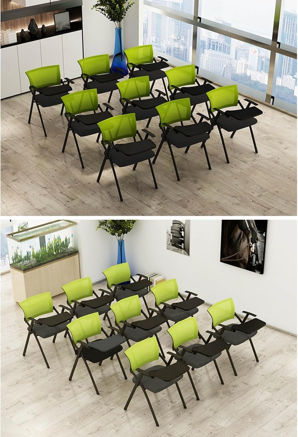 Ergonomic Folding Conference Chair with Right Handed Tablet Arm Breathable Mesh and Padded Fabric Seat Ideal(Orange)