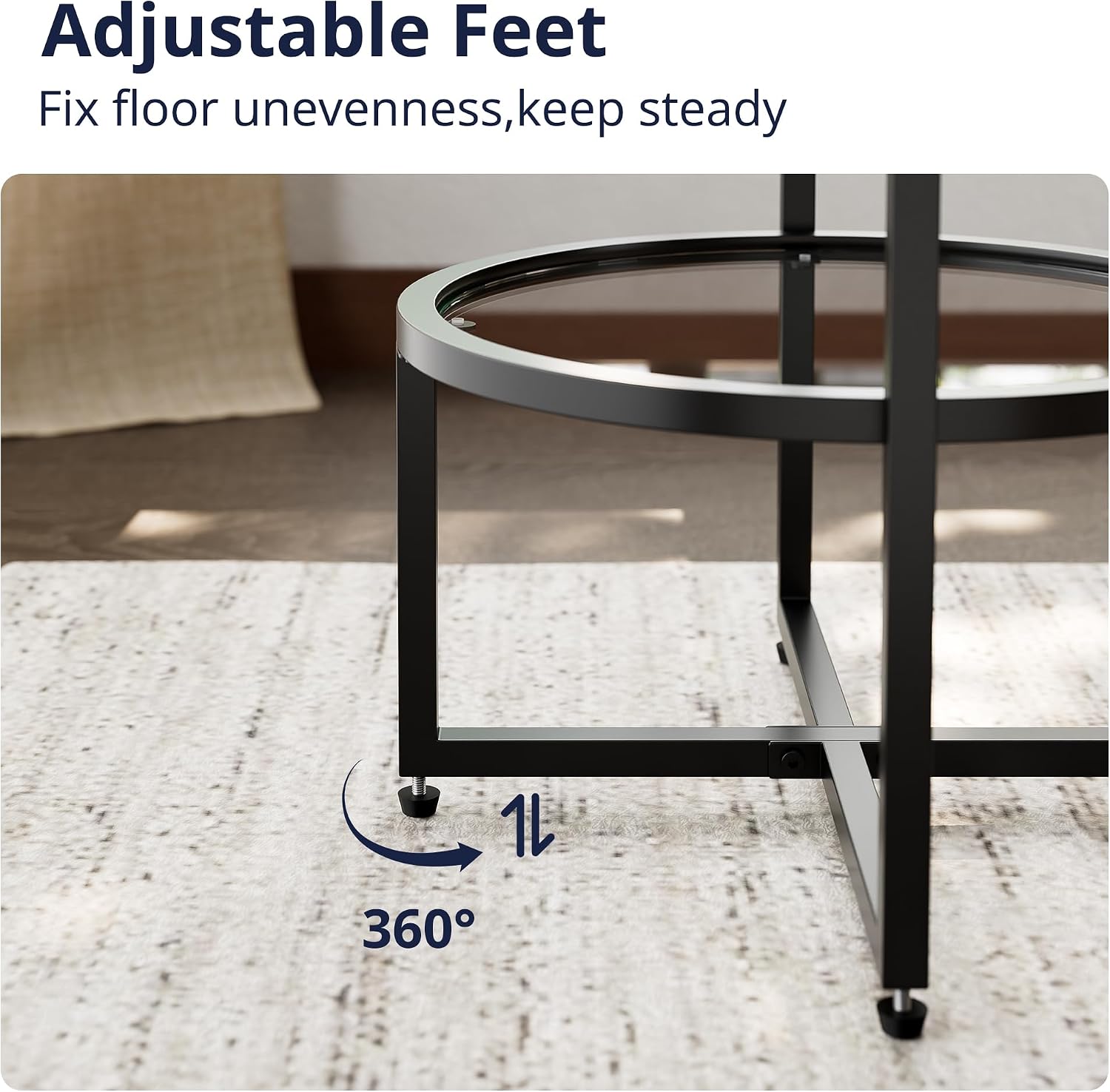 Cozy Castle End Tables Set of 2 for Living Room, Round Tempered Glass Side Tables with 2-Tier Storage Shelf, Modern Metal End Table for Couch, Bedroom, Apartment, Black