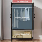 Wooden Wardrobe Closet, 2 Doors Rattan Almirah with Hanging Rail, Soft Hinge, Metal Leg and Bottom Storage Shelf, Practical Closet Organizer for Bedroom (Black)